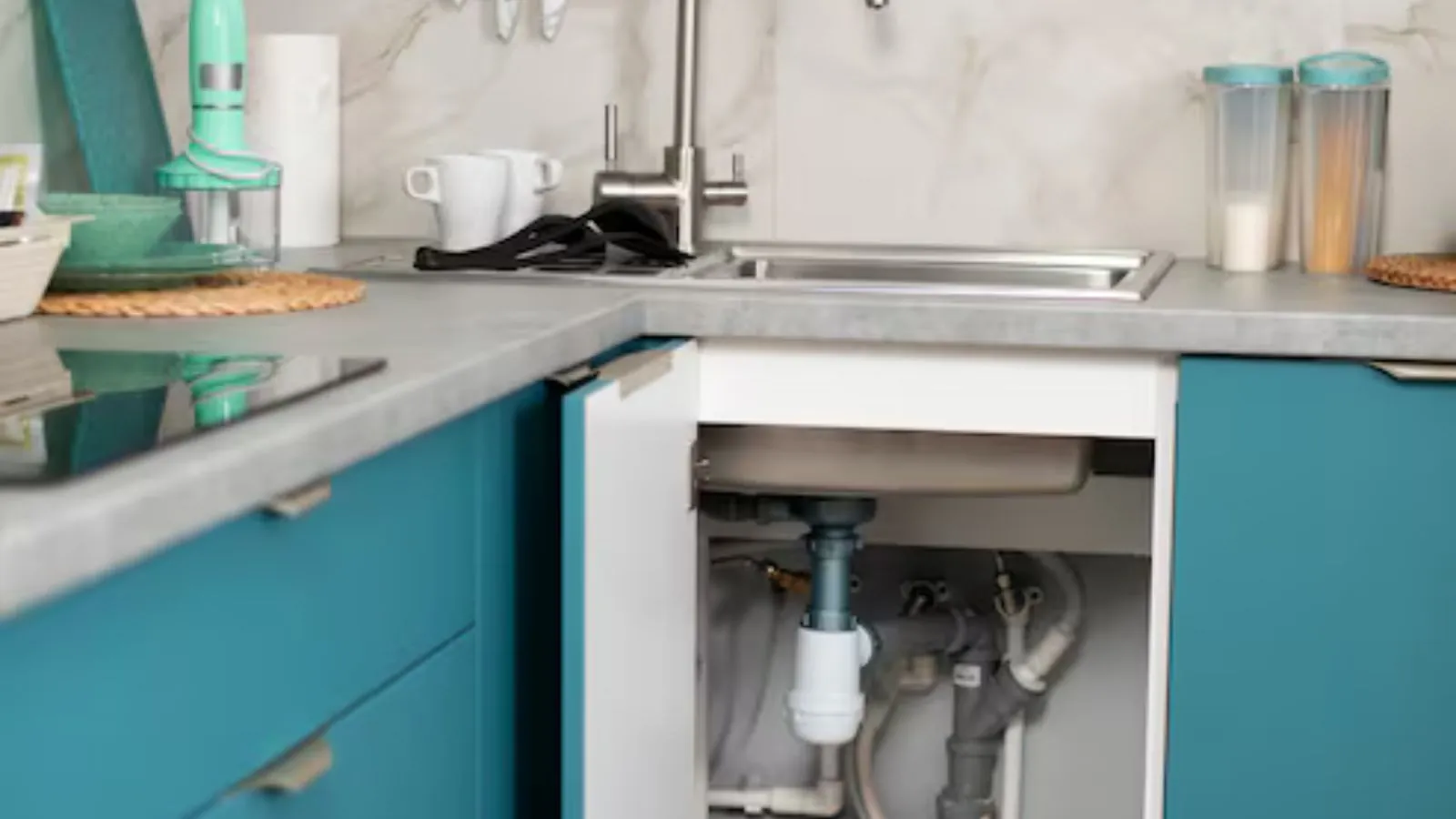 Garbage disposal unit installed under a kitchen sink